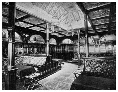 First class smoking room on board the P&O steamship SS 'India', 1901. Artist: Unknown