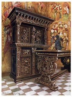 Carved oak armoire, 1910.Artist: Edwin Foley