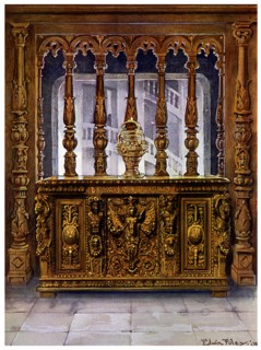 Henry II carved coffer or bahut and oak screen of the same French Period, 1910.Artist: Edwin Foley
