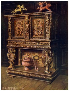 Carved Bourgouignon credence, 1910.Artist: Edwin Foley