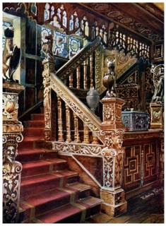 Carved oaken stairway, Godinton, 1910.Artist: Edwin Foley