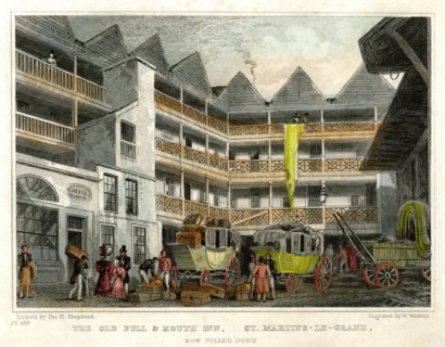 The old Bull and Mouth Inn, St Martin's le Grand, City of London, 1831.Artist: W Watkins