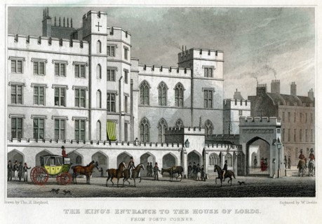 The King's entrance to the House of Lords, Palace of Westminster, London, 1829.Artist: William Deeble