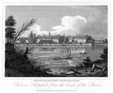 Chelsea Hospital, from the Banks of the Thames, London, 1816.Artist: W Wallis