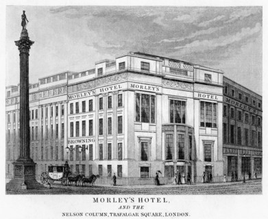 Morley's Hotel and Nelson's Column, Trafalgar Square, Westminster, London, 19th century. Artist: Unknown