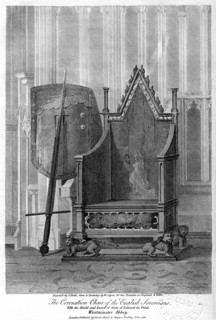 The coronation chair of the English sovereigns, Westminster Abbey, London, 1810.Artist: John Roffe