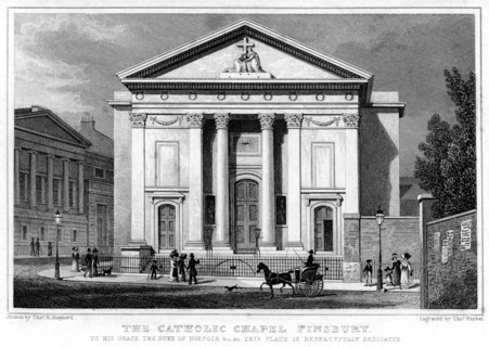 The Catholic Chapel, Finsbury, London, 1827.Artist: Thomas Barber