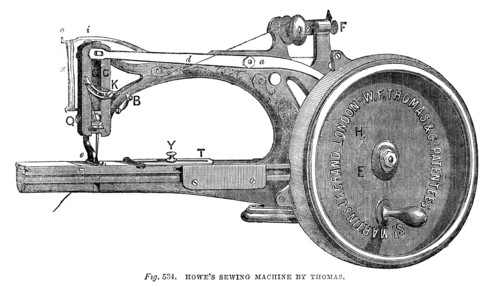 Howe's Sewing Machine, by Thomas, 1866. Artist: Unknown