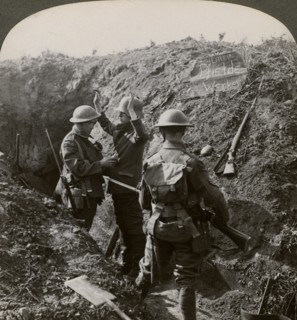 Interrogating a German prisoner to obtain information, World War I, 1914-1918.Artist: Realistic Travels Publishers
