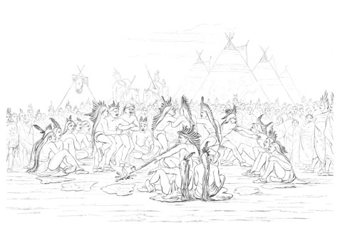 Native American pipe dance, 1841.Artist: Myers and Co