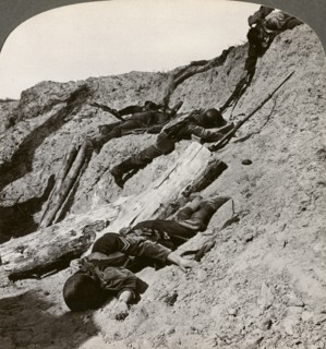 British and German dead near the Hohenzollern Redoubt, Lens, France, World War I, 1914-1918Artist: Realistic Travels Publishers