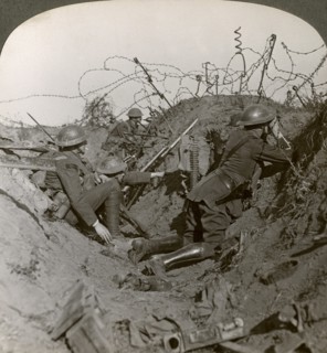 Observation officer and signallers keep a sharp lookout, St Quentin, France, World War I, 1914-1918.Artist: Realistic Travels Publishers