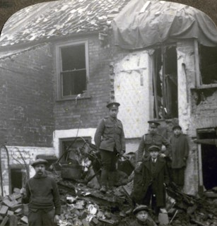 Destruction wrought by German Zeppelin bombs, World War I, 1914-1918.Artist: Realistic Travels Publishers
