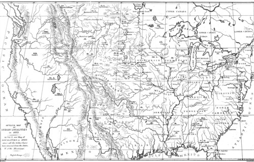 Map of North America with locations of Native American tribes, 1841.Artist: Myers and Co