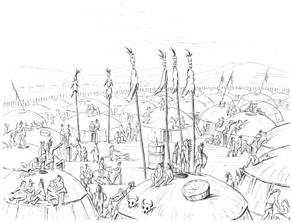 Mandan village, Upper Missouri, America, 1841.Artist: Myers and Co