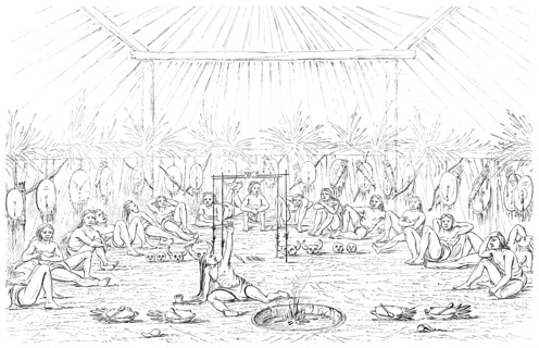 Medicine man and teepee interior, 1841.Artist: Myers and Co