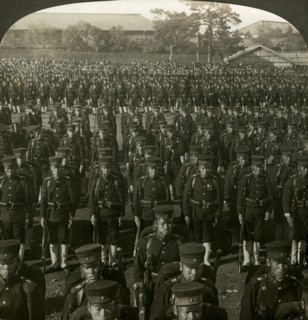 Japanese infantry at the Emperor's birthday review, Tokyo, Japan.Artist: Excelsior Stereoscopic Tours