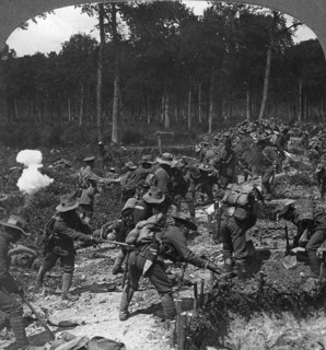 Captured trenches strengthened to withstand counter-attack, World War I, 1914-1918.Artist: Realistic Travels Publishers