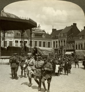 Sir James Willcocks with General Nanten, Market Square, Merville, France, World War I, 1914-1915.Artist: Realistic Travels Publishers