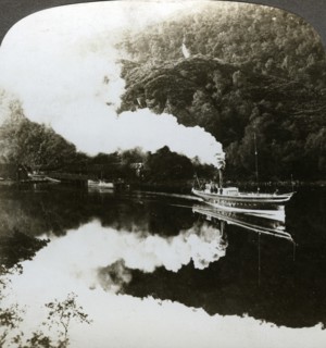 Steam yacht on Loch Katrine, Scotland.Artist: Underwood & Underwood