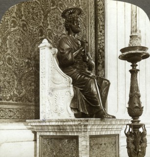 Statue of St Peter, St Peter's Basilica, Rome, Italy.Artist: Underwood & Underwood