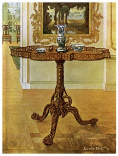 Shaped fret rimmed gallery table, Chippendale School, 1911-1912.Artist: Edwin Foley