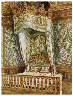 Gilt state bed of Marie Antoinette, Queen's Bedroom, Palais de Fontainebleau, France, 1911-1912.Artist: Edwin Foley