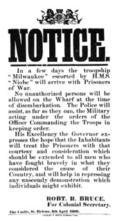 Notice of the arrival of Boer prisoners of war on the 'Milwaukee', St Helena, 5th April 1900. Artist: Unknown