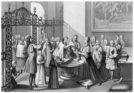 'Baptism According to the Church of Rome'.Artist: Andrew Thomas
