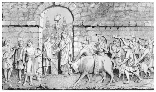 'The Great Sacrifice of the Romans on Undertaking a War'.Artist: James Gardner