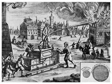 Fire engine on a sledge, 1662 (1956). Artist: Unknown