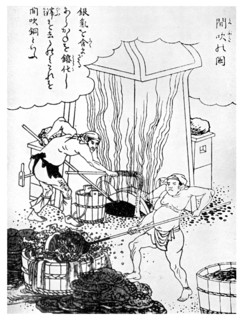 Copper smelting, a primitive method, Japan, c1900 (1956). Artist: Unknown