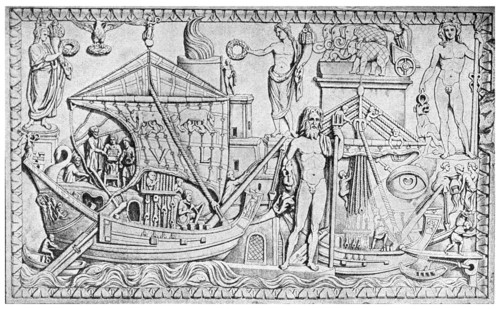 Relief showing the Roman lighthouse at Ostia, port of Rome, Italy, 1956. Artist: Unknown