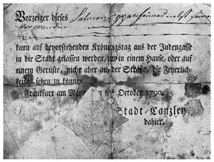 Anti-semitism: a pass issued to Jews at Frankfurt, 1790 (1956). Artist: Unknown