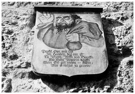 Anti-semitism: medieval inscription on the town wall, Rothenburg, Germany, (1956). Artist: Unknown