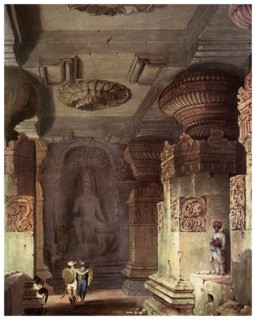 Interior of a cave temple, Ellora, Maharashtra, India, 19th century (1956). Artist: Unknown