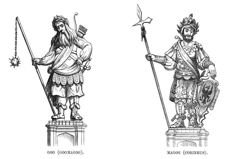 Statues of Gog (Gogmagog) and Magog (Corineus), 1886. Artist: Unknown