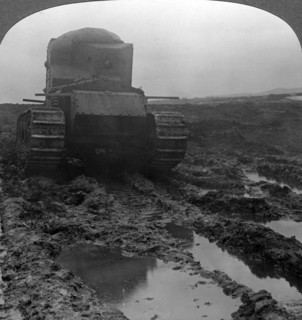 Whippet tank on a muddy battlefield, Morcourt, France, World War I, 1918.Artist: Realistic Travels Publishers