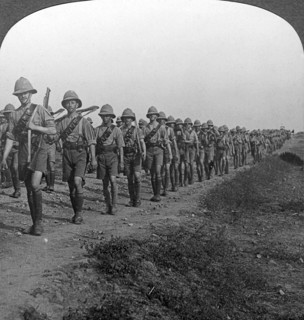 British soldiers marching through the desert to Baghdad, World War I, 1914-1918.Artist: Realistic Travels Publishers