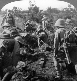 Scouts making their way through the forests of East Africa, World War I, 1914-1918.Artist: Realistic Travels Publishers
