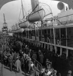 Aviation Corps boarding a ship, World War I, 1914-1918.Artist: Realistic Travels Publishers