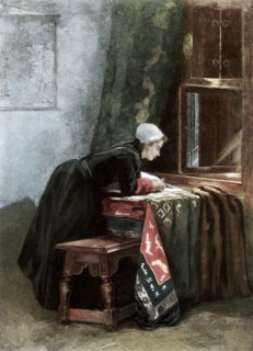 'A Dutchwoman Cutting Cloth', 1889. Artist: Unknown