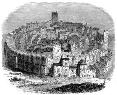 The Roman arena in Arles, Provence, France, in 1666 (1882-1884). Artist: Unknown