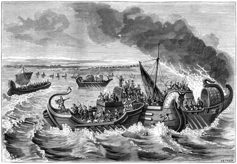 Combat between Roman and Veneti vessels, Loire river, 56 BC (1882-1884).Artist: Dietrich