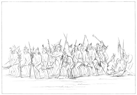 Dog dance of the Sioux, 1841.Artist: Myers and Co