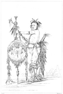 Sac or Fox brave, Rock Island, Upper Mississippi, 1841.Artist: Myers and Co