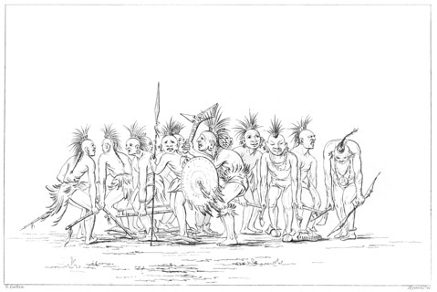 Begging dance, Sac and Fox, Rock Island, Upper Mississippi, 1841.Artist: Myers and Co