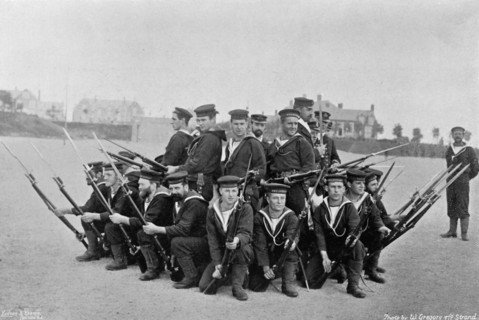 Naval training on shore; forming a 'rallying group', 1896. Artist: W Gregory