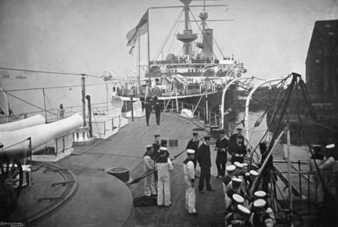 The battleship HMS 'Resolution', Portsmouth, Hampshire, 1896.Artist: Gregory & Co