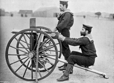Royal Navy Maxim gun practice at Whale island, Portsmouth, Hampshire, 1896.Artist: Gregory & Co